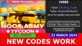*NEW CODES* Noob Army Tycoon ROBLOX | ALL CODES | MARCH 23, 2024