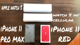 Unboxing iPhone 11 PRO Max + iPhone 11 Red + Apple Watch 5 + Watch 5 with cellular different bands!