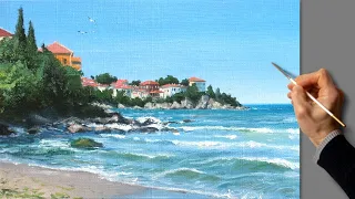 Аcrylic Landscape Painting - Seascape / Easy Art / Drawing Lessons / Relaxing / Пейзаж море