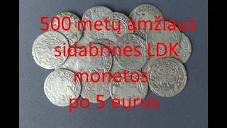 500 metų sidabrinės lietuviškos monetos po 5 eurus. Серебряные литовские монеты  500 лет за 5 евро.