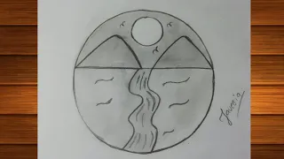 Mountain and river drawing easy | Circle scenery drawing with pencil | how to draw | easy drawing