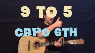 9 to 5 (Dolly Parton) Easy Strum Guitar Lesson How to Play Tutorial Capo 6th Fret