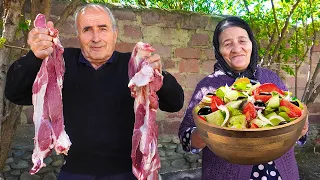 Azerbaijan's Popular Rural Village Meal - We Cooked Delicious BASTURMA KEBAB From Beef, Village Life