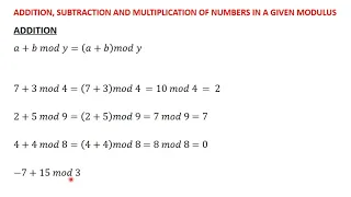 5 Addition, Subtraction and Multiplication of Numbers  in a Given Modulus