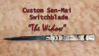 Vintage Custom Italian Switchblade - The "Widow" - Mammoth Ivory - Copper Damascus