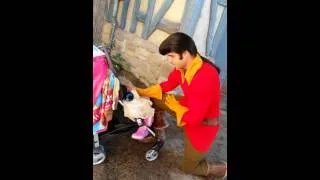 Little girl cries when she meets Gaston