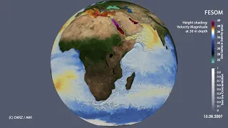 Sea surface salinity, velocity at 30 m depth and sea ice simulated with AWI-CM3