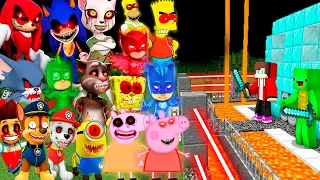 Scary MONSTERS vs Security House Minecraft Maizen JJ and Mikey PEPPA PIG SONIC MASKS PAW PATROL EXE