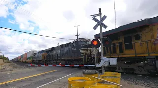 *New LED Light* UP 5280 Intermodal With NS & CSX North - Airport Way Railroad Crossing Manteca, CA