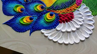#1287 Peacock rangoli designs || janamashtmi rangoli || satisfying video || sand art