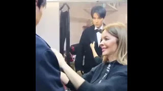 Dimash and his stylist, backstage of "What? Where? When?" show, December 6, 2020