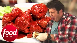 Adam Suffers To Eat 12 Jumbo Wings Dipped In A Sauce 400 X's Hotter Than Fresh Jalapeño | Man v Food