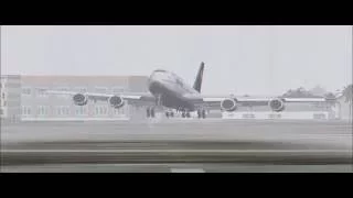 FS2004 - Lufthansa Boeing 747-8I Stormy Crosswind Landing
