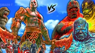 GTA 5: KRATOS & AVENGERS ARMY vs SUN GOD, LAVA GOD & ICE GOD ARMY!GIANT TITAN SUN GOD fight shinchan