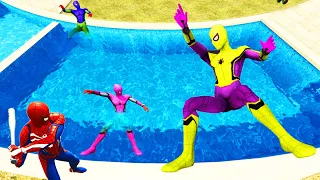 GTA 5 SPIDERMAN & Rainbow Team Water Fails (Jump, Ragdolls, Funny Moments)