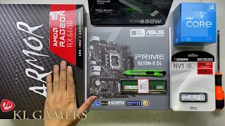 intel Core i3 12100F ASUS PRIME H610M-K D4 msi AMD RADEON RX6600 ARMOR Gaming PC Build