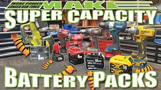 DOUBLE ah capacity of Tool BATTERY PACKS 18v 20v Milwaukee Dewalt Makita Bosch Ridgid M12 Ryobi MAH