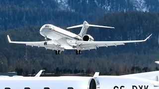 Winter Paradise!! Private 737 BBJ, Global 7500, Falcon 8X, Gulfstream 550 at Samedan Airport LSZS