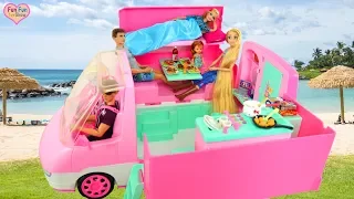 Barbie doll Motorhome Pink Camper Unboxing Review boneka Barbie kafilah merah muda Boneca Caravana