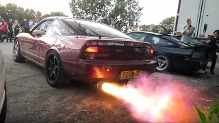 This RB25 650HP 200SX Has the BIGGEST Flames Ever! + EPIC Turbo Sounds! Taking Over The Carmeet