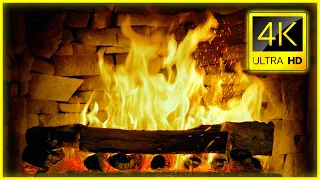 Relaxing Fireplace 4K (10 Hours) with Burning Logs & Crackling Fire Sounds for Stress Relief, Relax