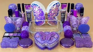 PURPLE SLIME Mixing makeup and glitter into Clear Slime ASMR Satisfying Slime Videos 1080p
