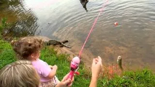 Catching a Fish on Olivia's Barbie Fishing Pole