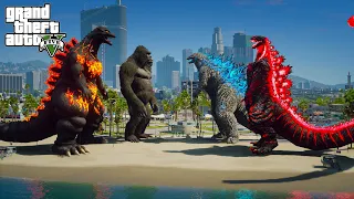 Burning Godzilla, Kong vs Shin Godzilla, Atomic Godzilla - God Fight ( GTA V  Mods )