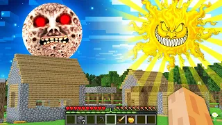 LUNAR MOON vs SCARY SUN battle in Minecraft Village !!! Day vs Night challenge !!!