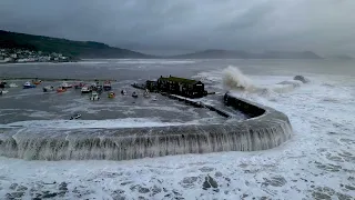 Storm Ciaran hits Lyme Regis (drone clips) - 2nd November 2023