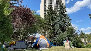 The number of people sleeping outside of City Hall in Regina has now grown to nearly 50