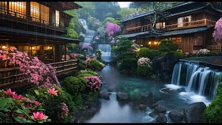 Serene Rainfall in a Japanese Garden🌺 Gentle Rain Sounds and Piano Music for Sleep and Relaxation