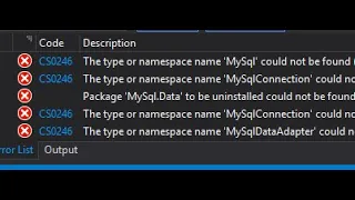 How to Fix CS0246'MySql' could not be found in Visual Studio 2019