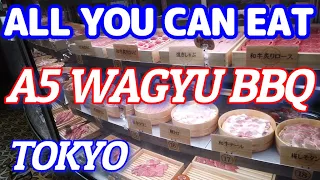 All-you-can-eat whole A5 Wagyu beef at Yakiniku! All parts including tongue and offal are available.