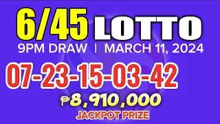 LOTTO RESULT TODAY - MARCH 11, 2024 - 9PM DRAW - LOTTO 6/45 #lotto #lottoresulttoday #viral #stl #yt