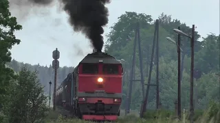 2ТЭ116-1540 накочегарил. Скрещение поездов, отправление грузового поезда