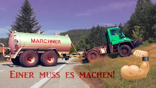 Güllefahren am Berg - zu steil? Einsatz für den Unimog U400 Agrar am Arber