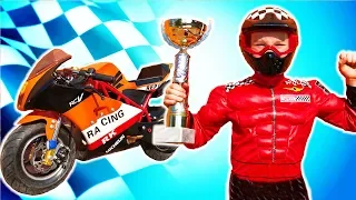 Funny Baby Biker and Race on Power wheels Quad bike Police car Motorcycle Sport Car
