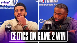 🗣️ JAYLEN BROWN, JAYSON TATUM & JRUE HOLIDAY on Celtics' WIN against Pacers in Game 2 | Yahoo Sports