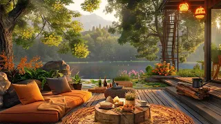 Cozy Morning by the Lake with Slow Piano Jazz Music 🌳 Gentle Breeze in the Balcony Ambience Friday