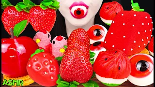 ASMR FRESH STRAWBERRY, EYEBALL GUMMY JELLY, APPLE CAKE, STRAWBERRY CAKE 딸기, 눈알 젤리, 사과 케이크 먹방 MUKBANG