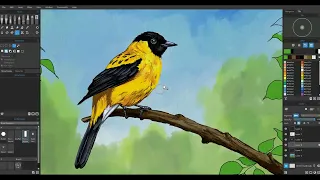 Yellow Bird Sitting on the Branch Part 2 - Rebelle Painting Tutorial - How to Digital Paint