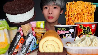 ASMR CONVENIENCE STORE FOOD | SPICY NOODLES, OREO ICE CREAM, CHOCOLATE CAKE, SANDWICH | MAR ASMR