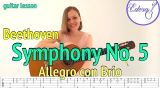 SYMPHONY 5 Fingerstyle Guitar Tutorial with on-screen Tab - Ludwig van Beethoven - Allegro con Brio