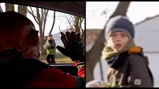 Freddy Krueger drives in public on Halloween, kids reactions...