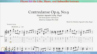 Contredanse Op.9, No.9 - Dionisio Aguado (1784-1849) for Classical Guitar with TABs