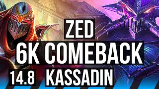 ZED vs KASSADIN (MID) | 6k comeback, 61k DMG, Legendary, 500+ games, 22/7/14 | EUW Master | 14.8