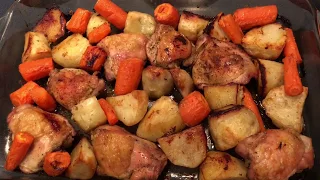 Easy One Pan Oven Roasted Chicken, Potatoes and Carrots