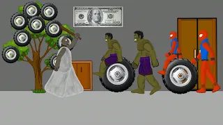 Granny vs Hulk vs SpiderMan Tyre Tree Funny Animation - Drawing Cartoons 2 - Raza Animations