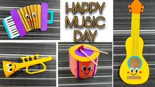 music day craft ideas | how to make mini musical instruments | diy miniature music players craft